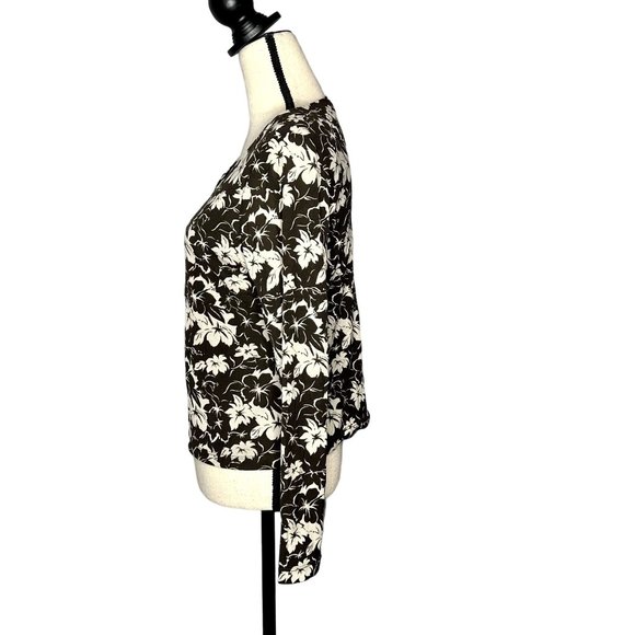 I.N.C International Concepts Brown and Cream Floral print Blouse Size M Petite - Picture 4 of 6